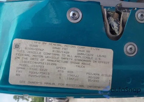 1995 Chevrolet Gmt-400 C1500 from USA, damaged, VIN 1GCEC14H7SZ131296